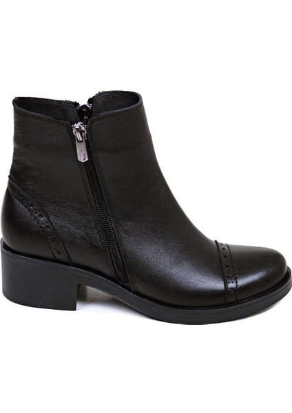 Siyah Kadın Günlük Topuklu Hakiki Deri Bot 074.101