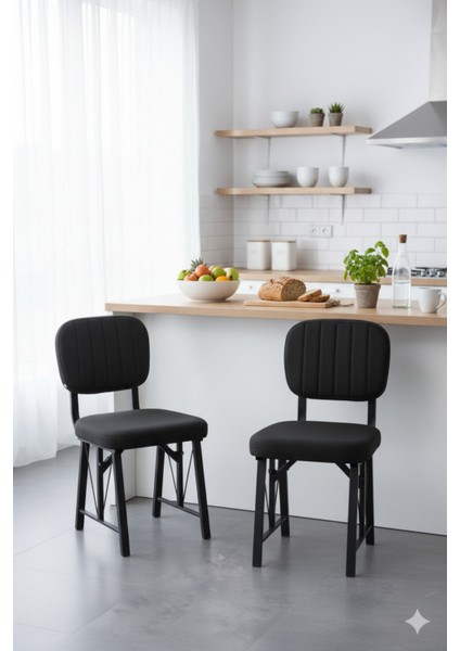 Elfin Mutfak Sandalyesi Yemek Odası Bahçe Balkon Otel Restoran Kafe Sandalyesi - 1 Adet - Siyah