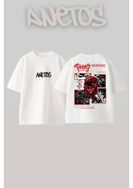 Berserk 2 Tasarım Sırt Baskılı Pamuk Beyaz Oversize T-Shirt