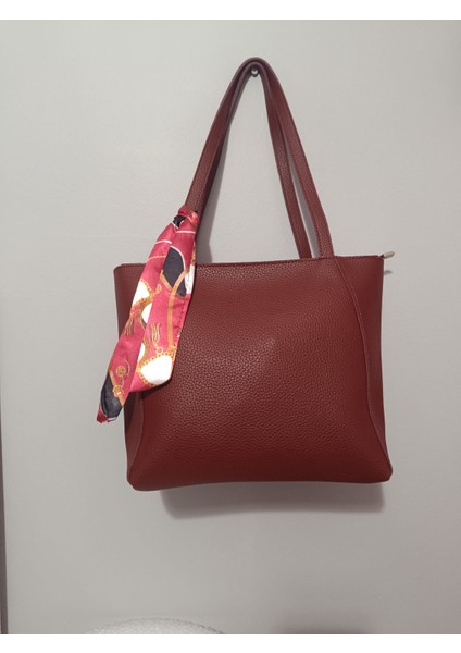 Fular Detaylı Büyük Boy Bordo Çanta