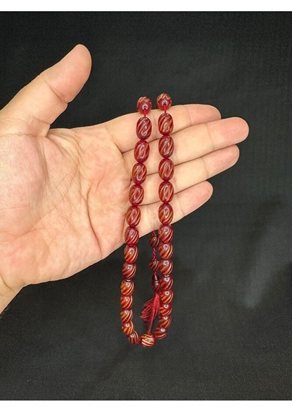 Çubuk Kehribar Tesbih Bordo Renk Kapsül Kesim 14MMX10MM T-594 indirimleri