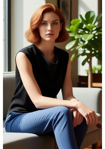 Kadın Asimetrik Kesim Degaje Yaka Kolsuz Ince Triko Bluz Kaliteli Şık Rahat Modern fiyatları