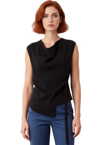 Kadın Asimetrik Kesim Degaje Yaka Kolsuz Ince Triko Bluz Kaliteli Şık Rahat Modern modelleri