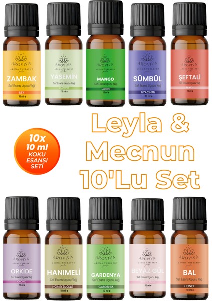 Leyla & Mecnun Esansiyel Uçucu Koku Yağı Buhurdanlık Yağı Difüzör Esansı 10'lu Set 10X10ML