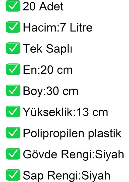 Plastik Kozmetik Alışveriş El Sepeti 7 Litre Siyah 20 Adet fiyatları