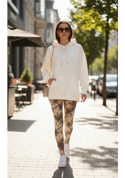 Kadın Bol Kesim Sırttan Baskılı Oversize Hoody Sweatshirt - Modal Kışlık Kapüşonlu