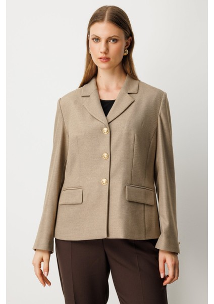 Kadın Büyük Beden Kapak Cepli Ceket 5549 Gold