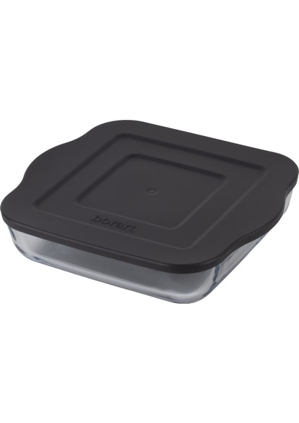 Antrasit Plastik Kapaklı Sade Kare Küçük Cam Tepsi