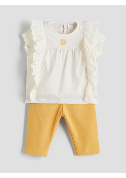 Yeni Sezon Çiçekli Kız Bebek Tişört ve Tayt 2'li