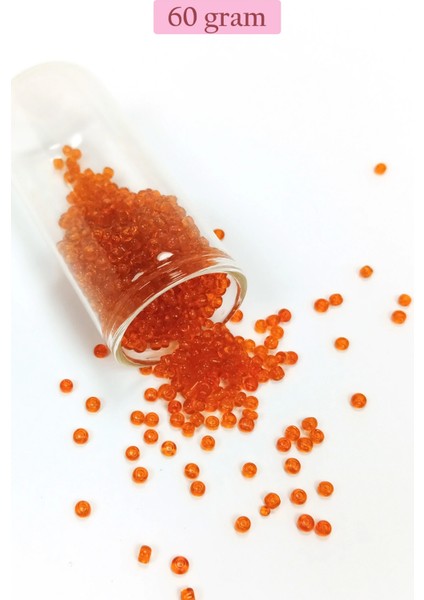 Litaetrend Dökme Cam Kum Boncuk (8/0) 3 mm - 60 Gram - Şeffaf Turuncu - BNC206