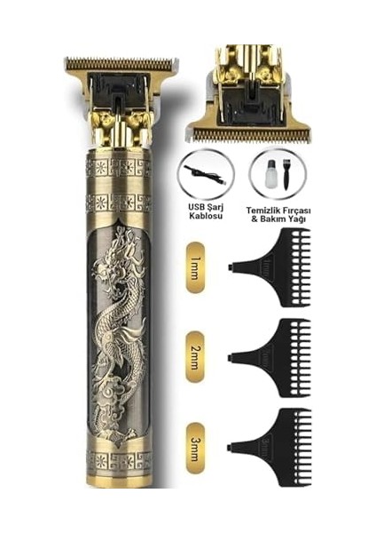 Orret Home Metal Gövdeli Tıraş Makinesi – T-Bıçaklı Saç, Sakal ve Ense Kesme Makinesi, Şarjlı Profesyonel Trimmer, Lazer Çizim ve Epilasyon Öncesi Bakım Için Tıraş Makinesi