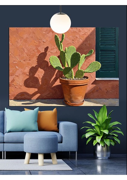 Saksı Içinde Kaktüs Bitkisi Dekoratif Kanvas - Mdf Ahşap Tablo