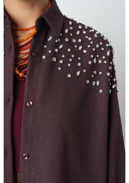 Kadın Robası Taş Işlemeli Oversize Kesim Tesettür Gömlek modelleri