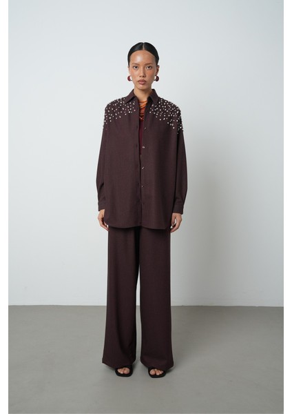 Kadın Robası Taş Işlemeli Oversize Kesim Tesettür Gömlek fırsatları