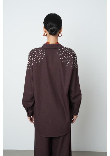 Kadın Robası Taş Işlemeli Oversize Kesim Tesettür Gömlek indirimleri