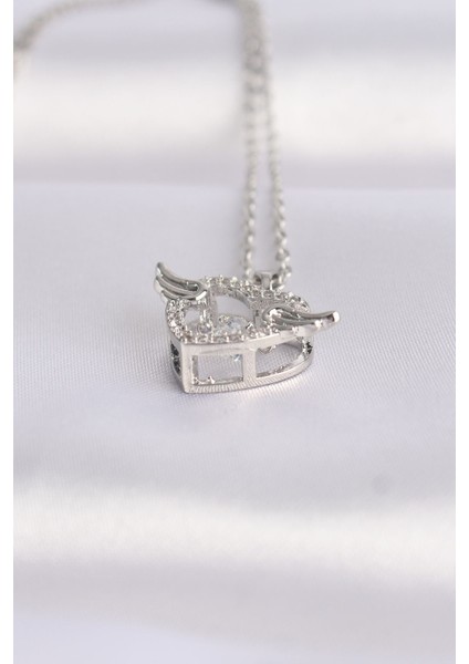 316L Çelik Zincir Gümüş Renk Zirkon Taşlı Kanatlı Kalp Kolye modelleri