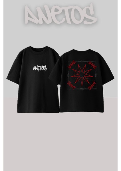 Slipknot 8 Tasarım Sırt Baskılı Pamuk Siyah Oversize T-Shirt