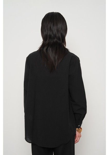 Kadın Siyah Dal Şeklinde Nakış Işlemeli Oversize Gömlek indirimleri
