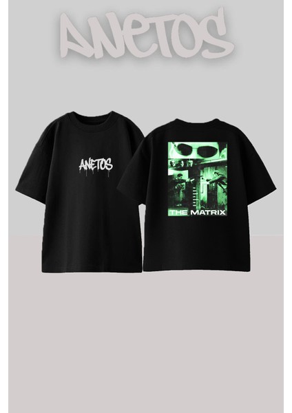 The Matirx 2 Tasarım Sırt Baskılı Pamuk Siyah Oversize T-Shirt