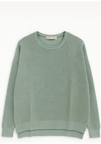 6183 Kadın Nopeli Oversize Triko Ince Kazak Çağla