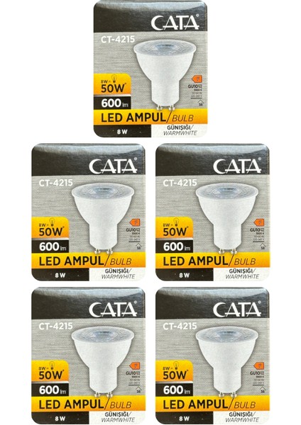 (5 adet) Cata 8W (50W) 3000K (Sarı Işık) GU10 DUYLU LED Spot Ampul