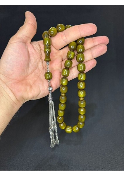 Sevgiliye Özel Hediye Çubuk Kehribar Tesbih Yeşil Renk Kapsül Kesim 13MMX14,5MM H-1619. fırsatları