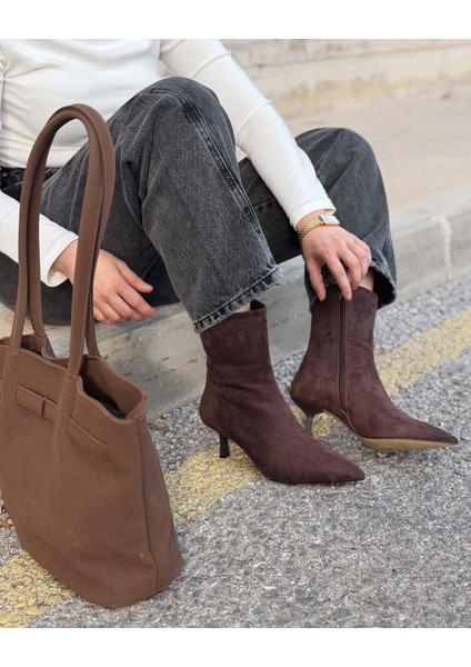 Orvex Kadın Süet Ince Topuklu Bot Kahverengi fırsatları