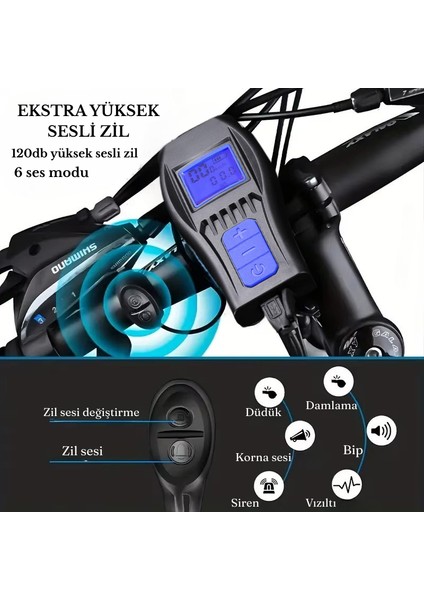 Kablosuz LCD Ekranlı Hız Göstergeli Bisiklet Kornası Şarjlı Bisiklet Feneri Su Geçirmez modelleri
