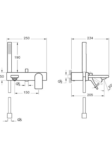 Memoria A42334 Banyo Bataryası, El Duşlu, Krom modelleri