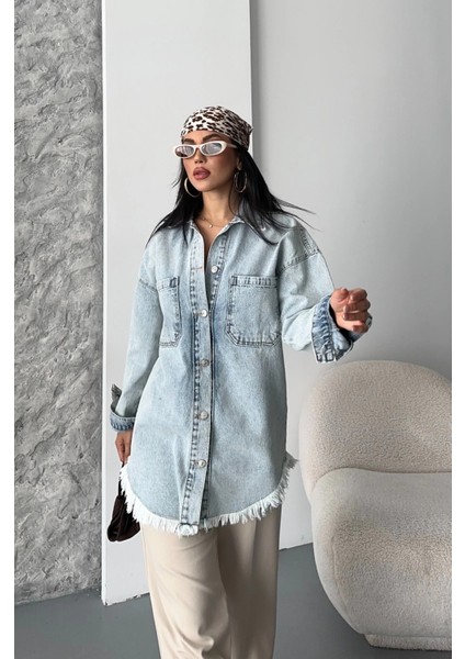 Cepli Püsküllü Kar Yıkama Kot Ceket D2515 fiyatları