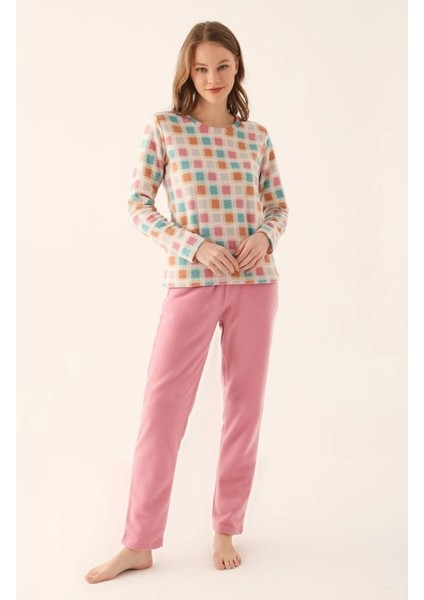 Krem Kadın Uzun Kol Polar Pijama Takım modelleri