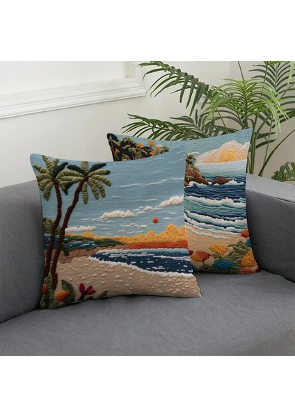 2 Li Kombin Nakış Desen Deniz Manzara Dijital Baskılı Kırlent Kılıfı fiyatları