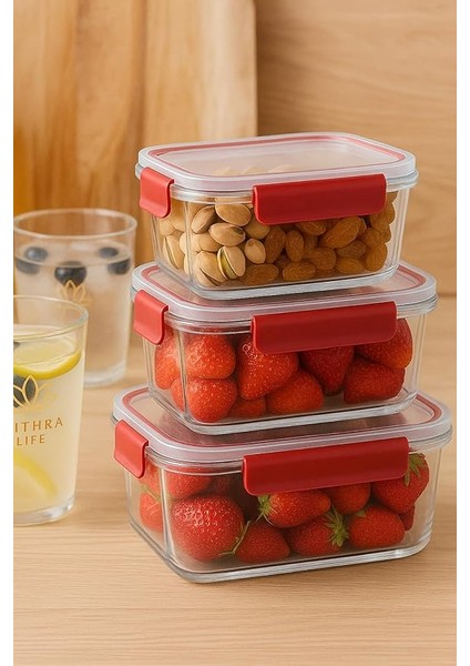 Life 3 Adet Vakumlu Sızdırmaz Saklama Kabı Seti 375ML 900ML 1700ML MIT1163 modelleri