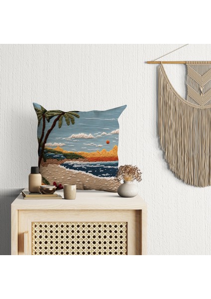 2 Li Kombin Nakış Desen Deniz Manzara Dijital Baskılı Kırlent Kılıfı modelleri