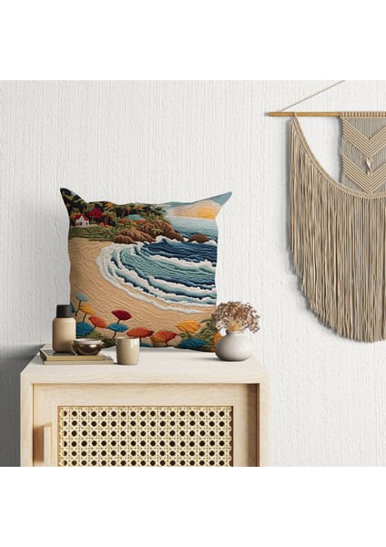 2 Li Kombin Nakış Desen Deniz Manzara Dijital Baskılı Kırlent Kılıfı fırsatları