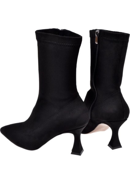 Streç Ince Topuklu Kadın Bot PL-396 Siyah Süet indirimleri