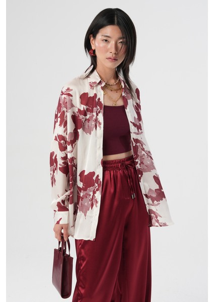 Kadın Karışık Desenli Oversize Dijital Gömlek