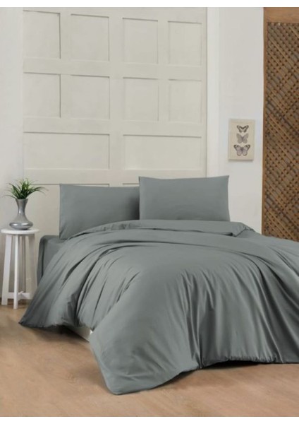 Çift Kişilik % 100 Pamuk Nevresim Takımı Dark Grey