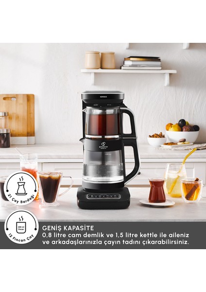 Çaysever Apple-Android Kablosuz Wi-Fi Kontrol Konuşan Cam Çay Makinesi Gümüş-Uzaktan Çay ve Filitre Kahve Demle fırsatları