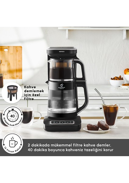 Çaysever Apple-Android Kablosuz Wi-Fi Kontrol Konuşan Cam Çay Makinesi Gümüş-Uzaktan Çay ve Filitre Kahve Demle