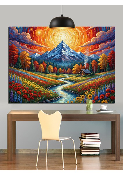 Dağlar Çiçek Tarlası Manzara Dekoratif Kanvas - Mdf Ahşap Tablo modelleri