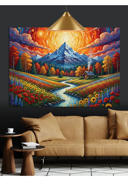 Dağlar Çiçek Tarlası Manzara Dekoratif Kanvas - Mdf Ahşap Tablo indirimleri