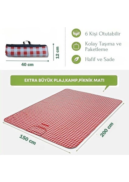 Battaniyesi, Piknik Örtüsü, Isı Izoleli Su Geçirmez Piknik Örtüsü, Taşıma Saplı Plaj Örtüsü 150-200 cm (Beyaz-Kırmızı Kare) fiyatları