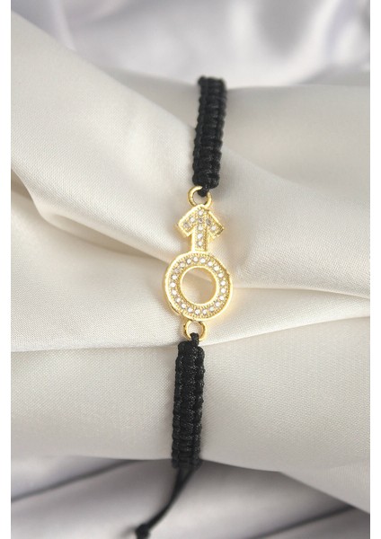 Pirinç Gold Renk Zirkon Taşlı Mars Figür Asansörlü Makrome Model Kadın Bileklik