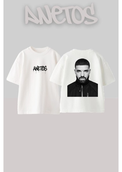 Drake 1 Tasarım Sırt Baskılı Pamuk Beyaz Oversize T-Shirt