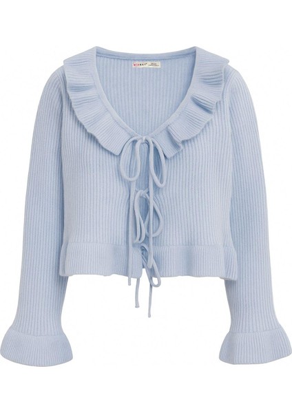 6899 Kadın Önden Bağcıklı Hırka Bebe Mavi