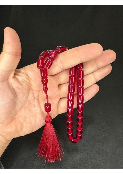 Sıkma Kehribar Tesbih Kırmızı Renkli Kapsül Kesim 10,5MMX9MM T-609