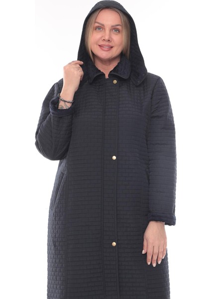 Reva Kapüşonlu Kapitone Kışlık Büyük Beden Kadın Mont10