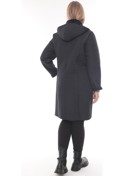 Reva Kapüşonlu Kapitone Kışlık Büyük Beden Kadın Mont10