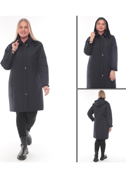 Reva Kapüşonlu Kapitone Kışlık Büyük Beden Kadın Mont10